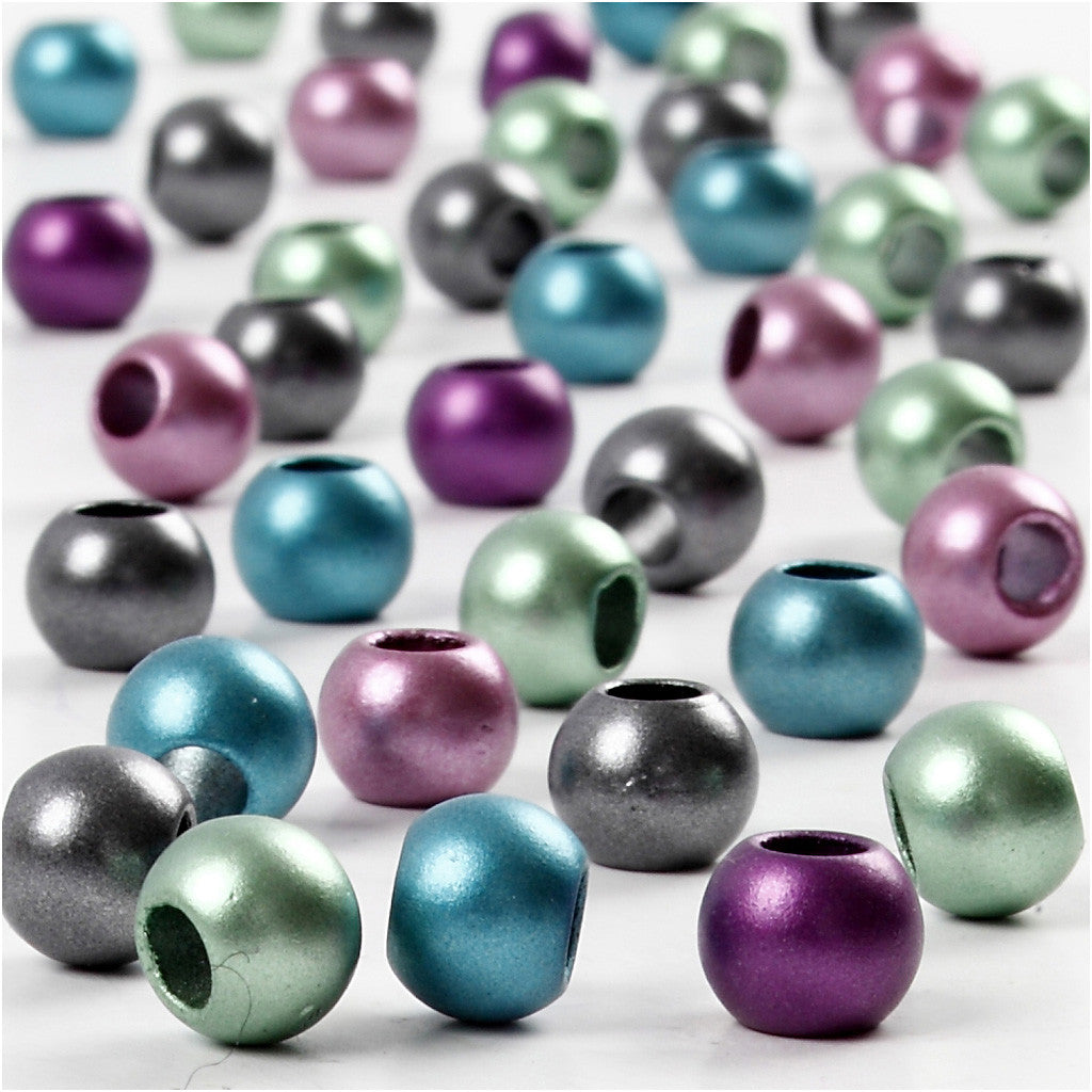 Perles Pony, d 10 mm, diamètre intérieur 4 mm, ca. 145 pièce, couleurs métalliques, 60 gr, 125 ml/ 1 Pq. [HOB-617180]