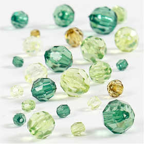 Perles à facettes, dim. 4-12 mm, diamètre intérieur 1-2,5 mm, ca. 170 pièce, glitter vert, 45 gr/ 1 Pq. [HOB-618811]