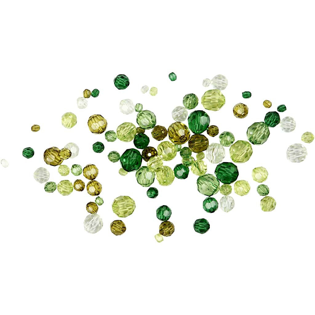 Perles à facettes, dim. 4-12 mm, diamètre intérieur 1-2,5 mm, ca. 170 pièce, glitter vert, 45 gr/ 1 Pq. [HOB-618811]