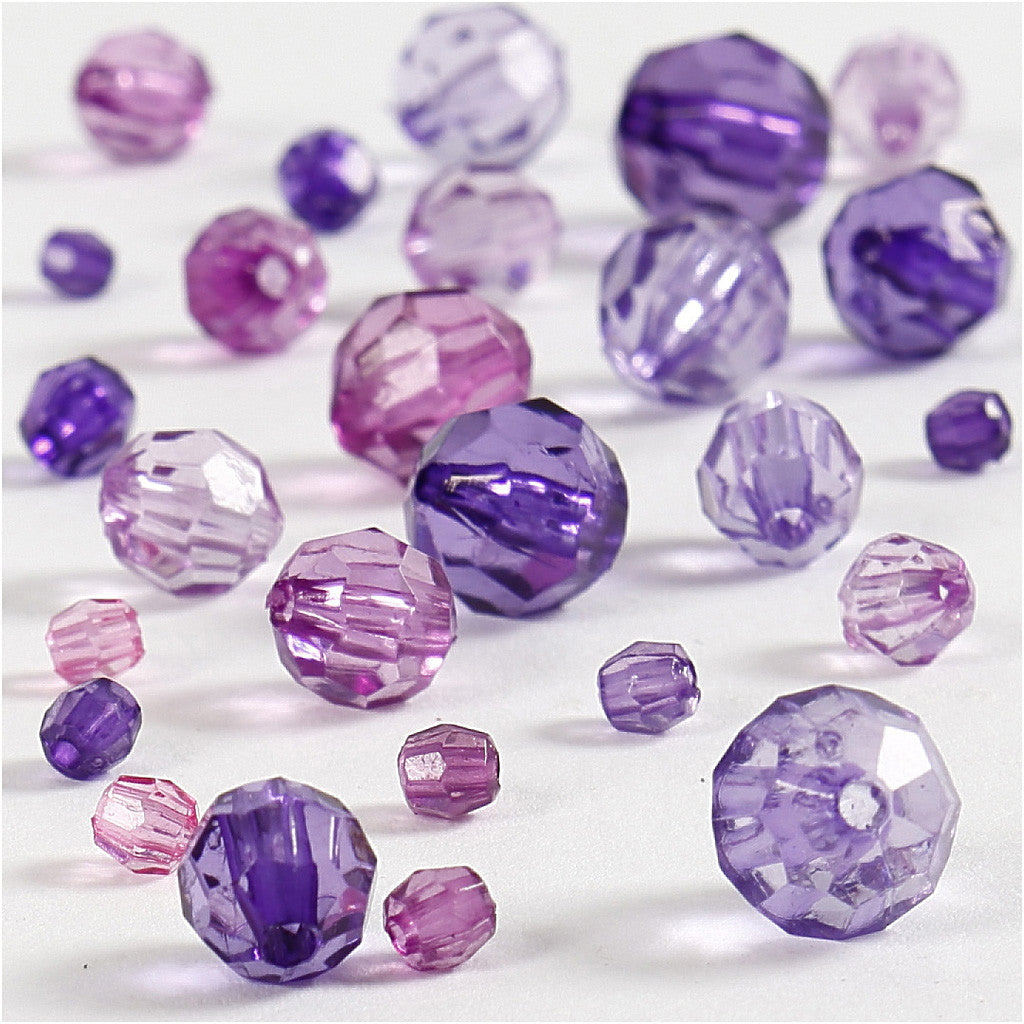 Perles à facettes, dim. 4-12 mm, diamètre intérieur 1-2,5 mm, ca. 860 pièce, violet, 250 gr/ 1 Pq. [HOB-61883]