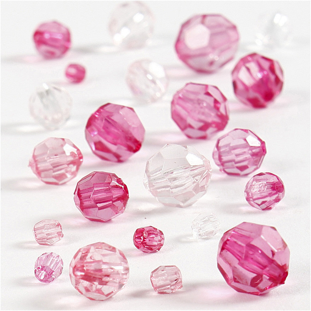 Perles à facettes, dim. 4-12 mm, diamètre intérieur 1-2,5 mm, ca. 860 pièce, pink (081), 250 gr/ 1 Pq. [HOB-61884]