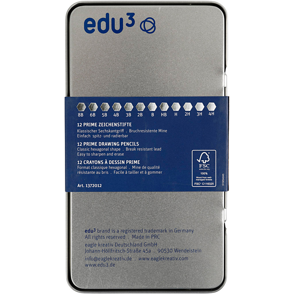 Crayon à Papier edu, B,2B,4B,5B,6B,8B,9B,HB,H,2H,3H,4H, 12 pièces/ 1 Pq. [HOB-620180]