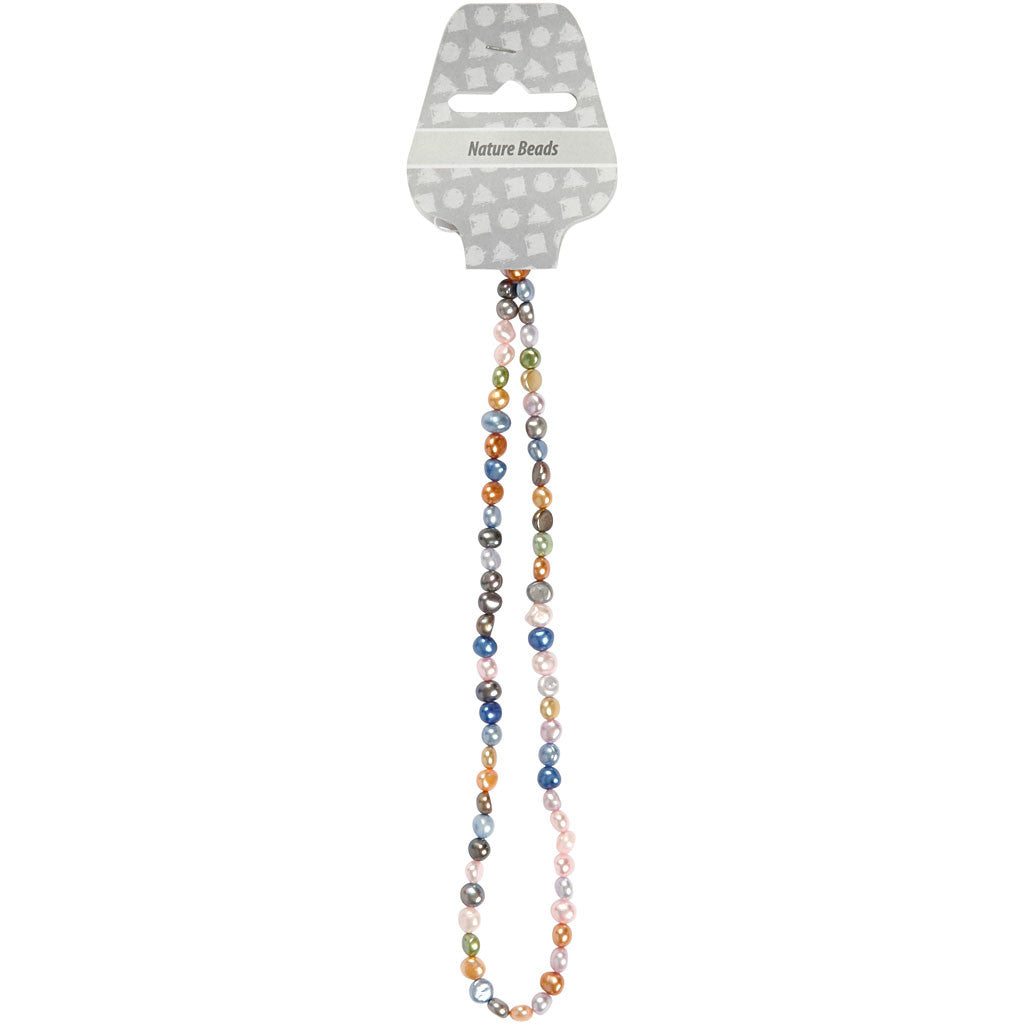 Perles d’eau douce, dim. 5-6 mm, diamètre intérieur 0,5 mm, ca. 70 pièce, 40 cm/ 1 Pq. [HOB-631580]