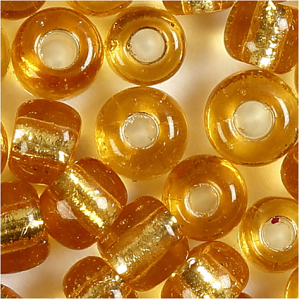 Perles de Rocaille, d 3 mm, dim. 8/0, diamètre intérieur 0,6-1,0 mm, or, 25 gr/ 1 Pq. [HOB-682241]