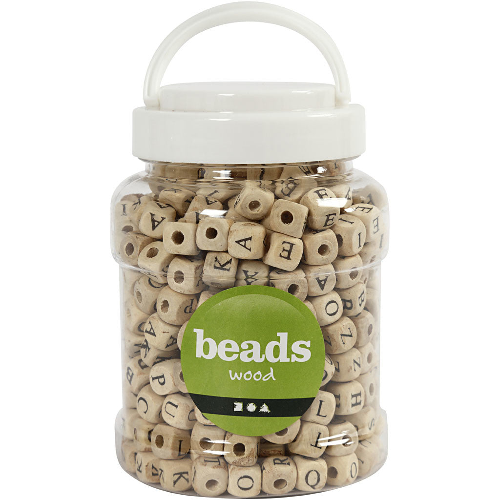 Perles en bois, dim. 9x9x9 mm, diamètre intérieur 3 mm, ca. 400 pièce, 185 gr, 400 ml/ 1 seau [HOB-68475]