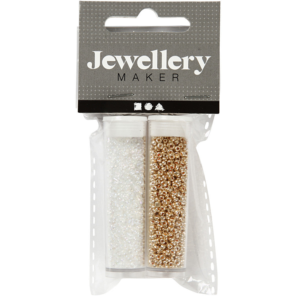 Perles de Rocaille, d 1,7 mm, dim. 15/0, diamètre intérieur 0,5-0,8 mm, blanc, 2x7 gr/ 1 Pq. [HOB-68683]