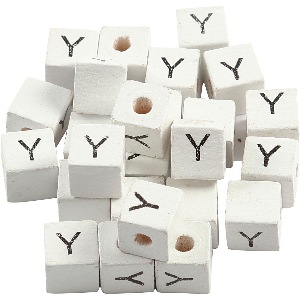 Letter Bead, Y, size 8x8 mm, hole size 3 mm, white, 25 pc