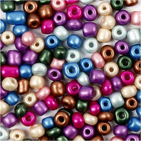 Perles de Rocaille, d 5 mm, dim. 4/0, diamètre intérieur 1,2 mm, couleurs métalliques, 720 gr/ 1 boîte [HOB-691203]