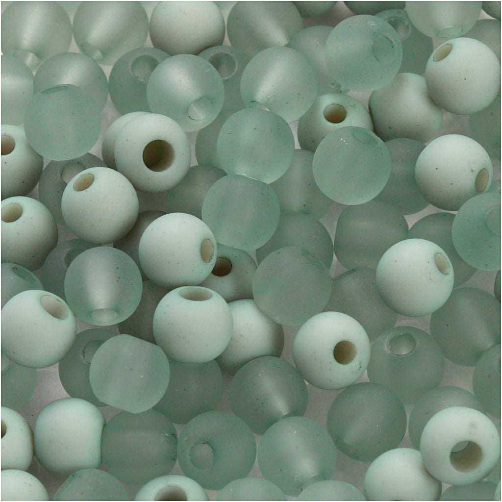 Plastic Beads, dia. 6 mm, hole size 2 mm, ca. 150 pc, light green, 40 g