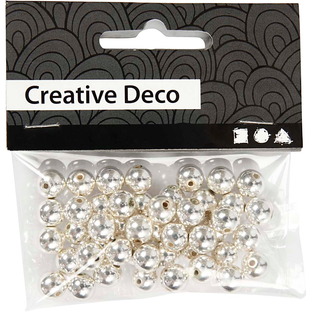 Perles de Cire, d 8 mm, diamètre intérieur 1 mm, argent, 50 pièces/ 1 Pq. [HOB-698241]