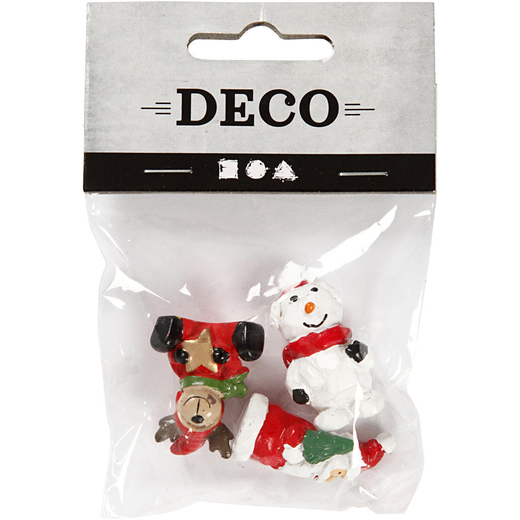 Petites figurines, père Noël, renne et bonhomme de neige, H : 35 mm, L : 10 mm, 3 pièces/ 1 Pq. [HOB-69840]