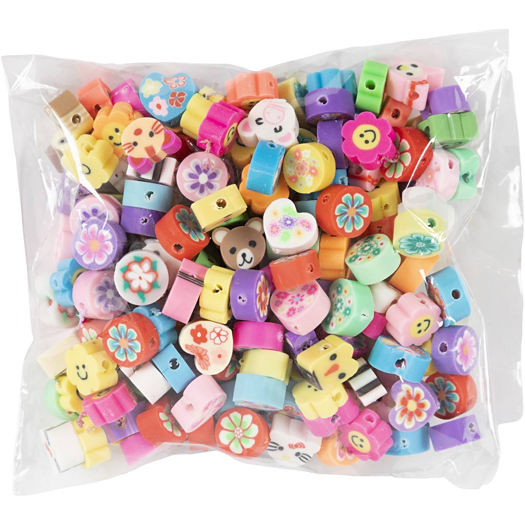 Perles en formes d'animaux et de fleurs, d 10 mm, diamètre intérieur 1,5 mm, 200 ass./ 1 Pq. [HOB-7361420]