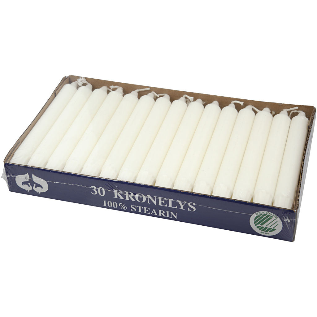 Bougies longues, H : 20 cm, d 23 mm, blanc, 30 pièces/ 1 Pq. [HOB-73632]