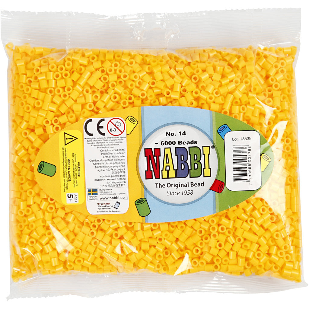 Perles à repasser, dim. 5x5 mm, diamètre intérieur 2,5 mm, medium, jaune (32227), 6000 pièces/ 1 Pq. [HOB-751141]