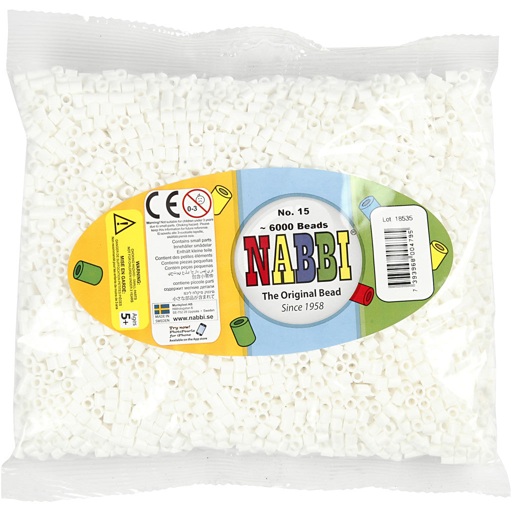 Perles à repasser, dim. 5x5 mm, diamètre intérieur 2,5 mm, medium, blanc (32221), 6000 pièces/ 1 Pq. [HOB-751151]