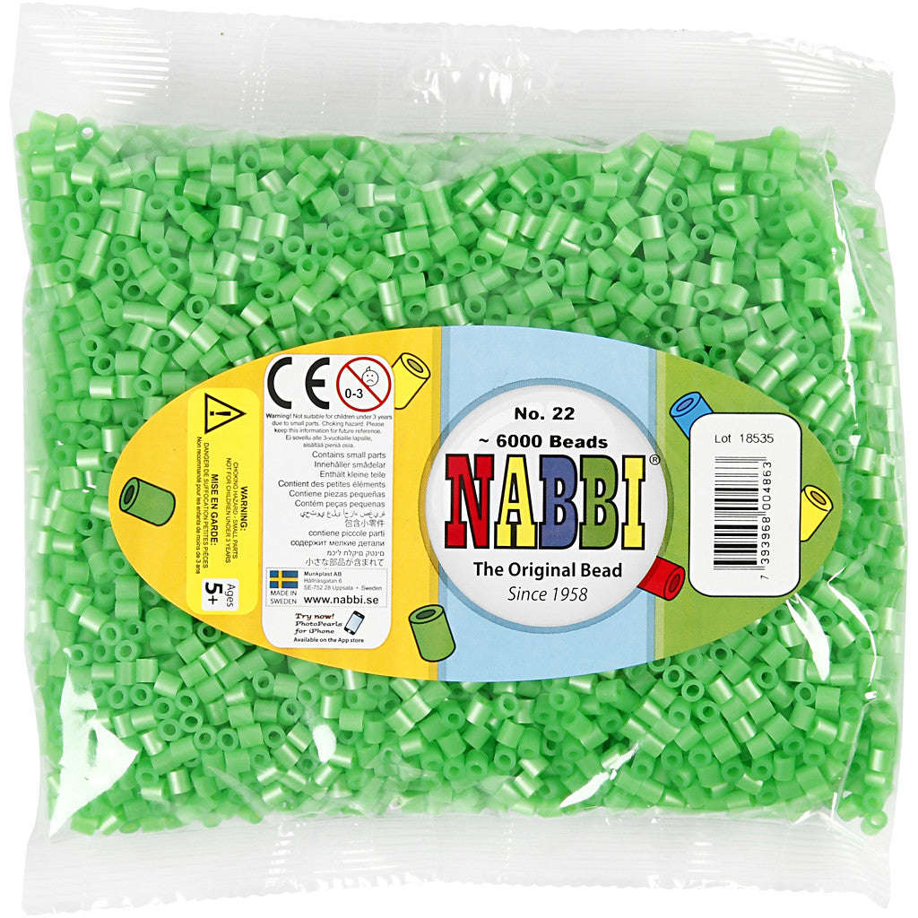 Perles à repasser, dim. 5x5 mm, diamètre intérieur 2,5 mm, medium, vert nacre (32240), 6000 pièces/ 1 Pq. [HOB-751221]