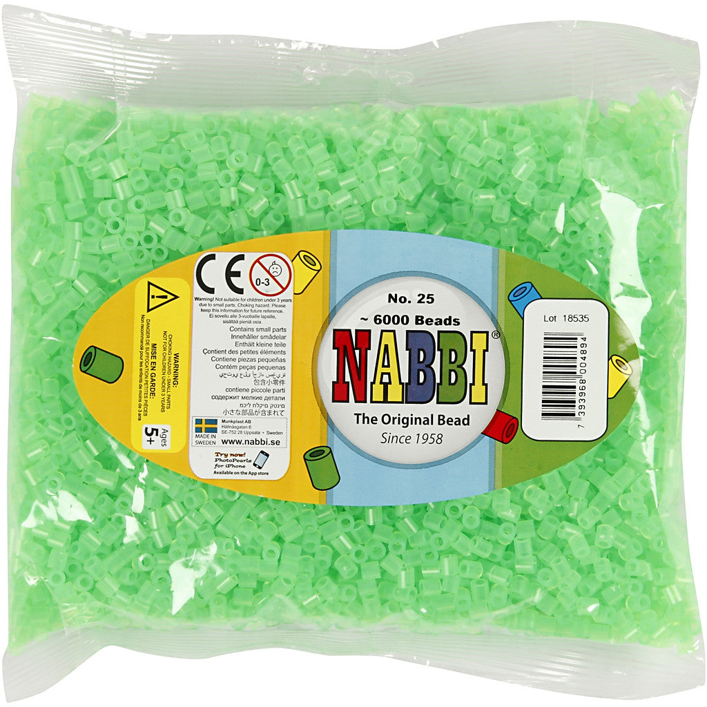 Perles à repasser, dim. 5x5 mm, diamètre intérieur 2,5 mm, medium, vert néon (32237), 6000 pièces/ 1 Pq. [HOB-751251]