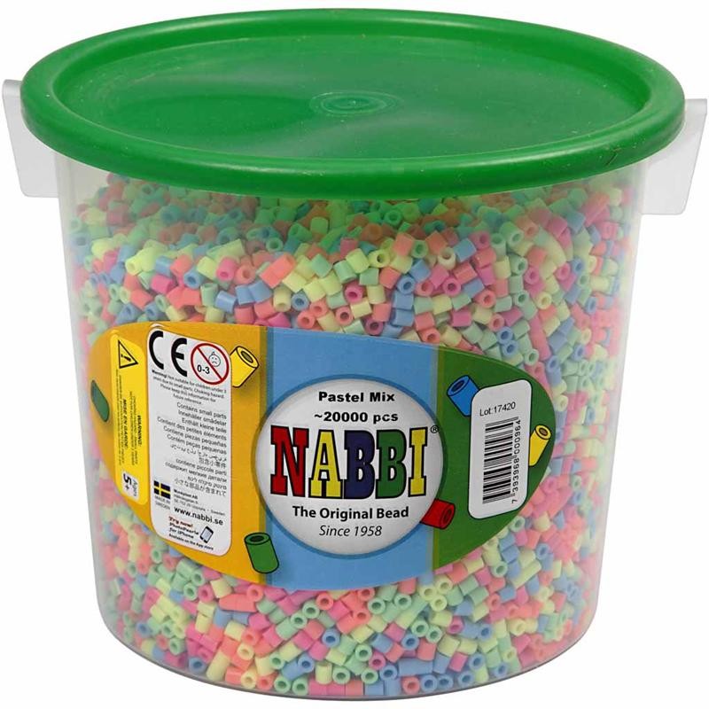 Perles à repasser, dim. 5x5 mm, diamètre intérieur 2,5 mm, medium, couleurs pastel, 20000 ass./ 1 seau [HOB-75230]