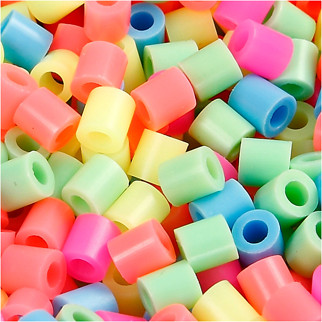 Fuse Beads, size 5x5 mm, hole size 2,5 mm, medium, pastel colours, 5000 asstd./ 1 bucket