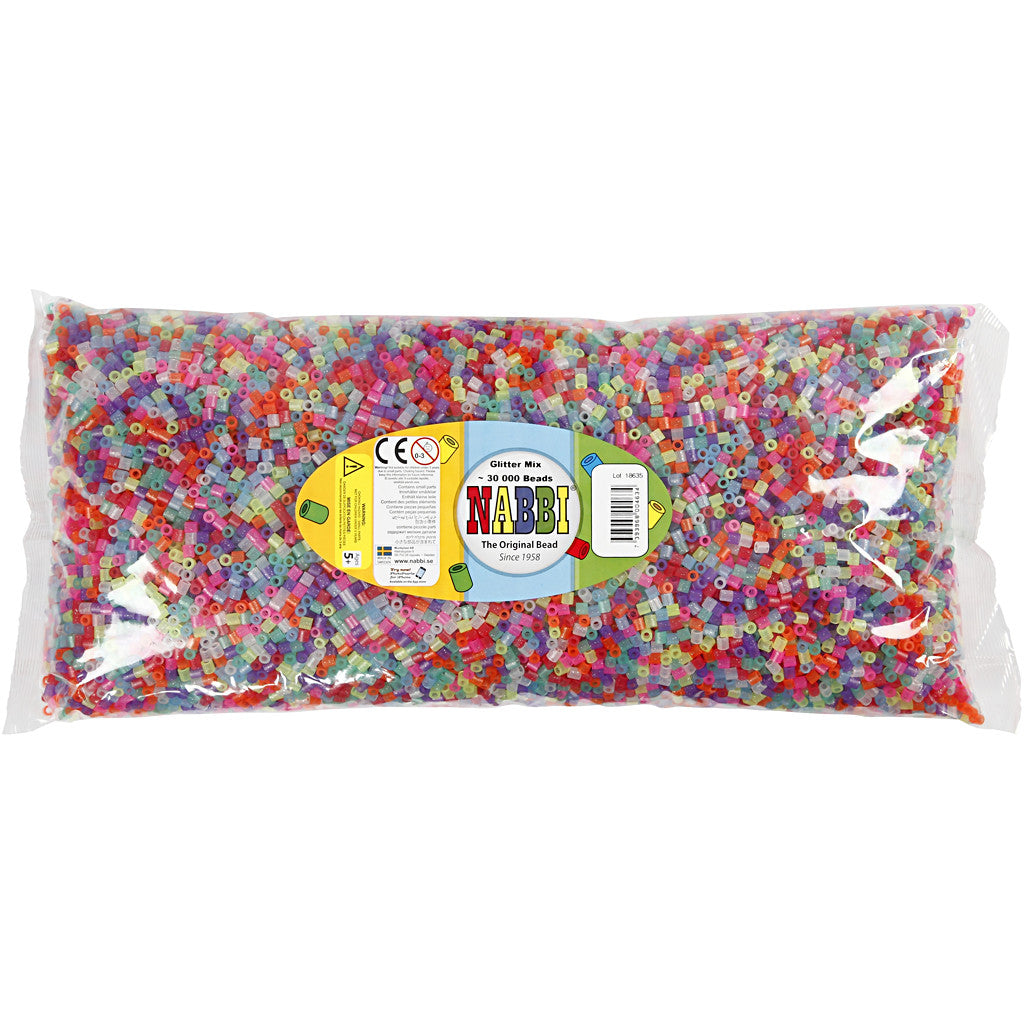 Perles à repasser, dim. 5x5 mm, diamètre intérieur 2,5 mm, medium, couleurs scintillantes, 30000 ass./ 1 Pq. [HOB-752401]