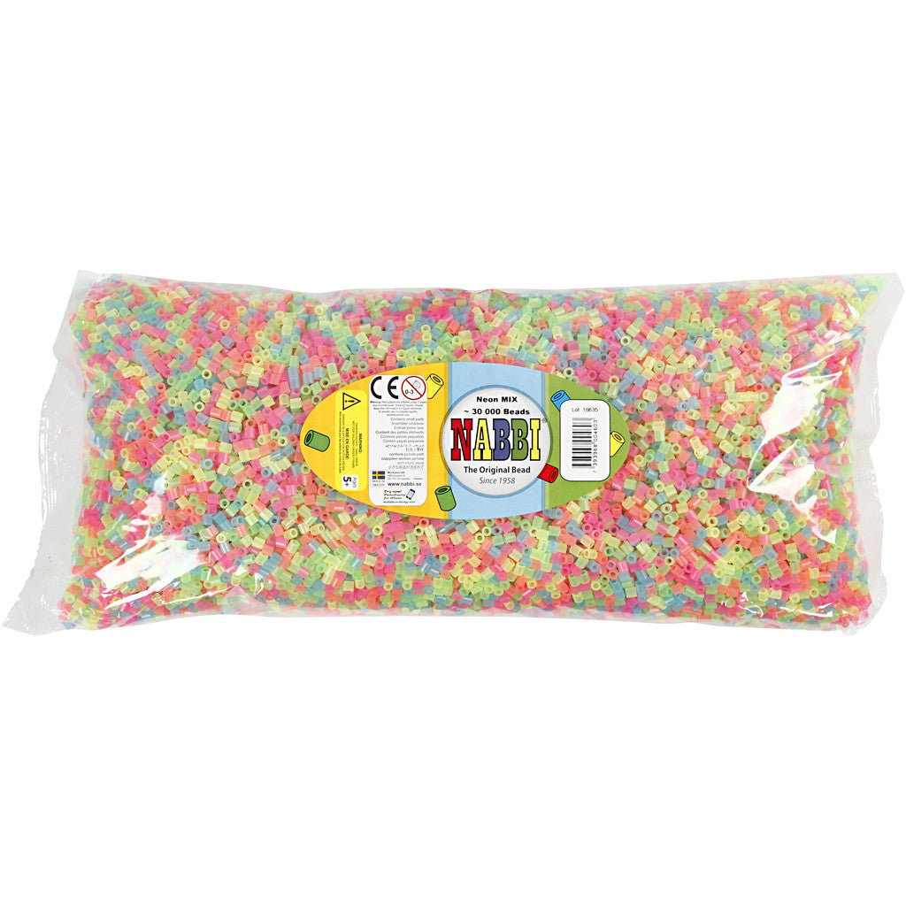 Perles à repasser, dim. 5x5 mm, diamètre intérieur 2,5 mm, medium, couleurs néons, 30000 ass./ 1 Pq. [HOB-752501]