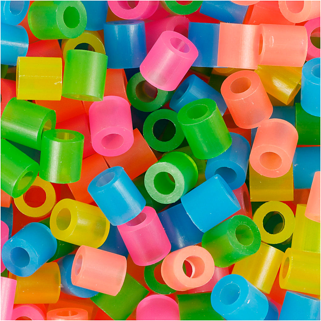 Fuse Beads, size 5x5 mm, hole size 2,5 mm, medium, neon colours, 20000 asstd./ 1 bucket