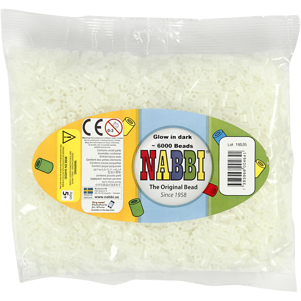 Perles à repasser, dim. 5x5 mm, diamètre intérieur 2,5 mm, medium, phosphorescente, 6000 ass./ 1 Pq. [HOB-752831]