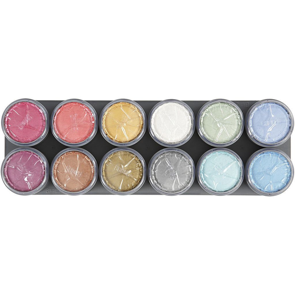 Palette de maquillage pour visage à base d'eau, couleurs nacrées, 12x15ml/ 1 pièce [HOB-77061]