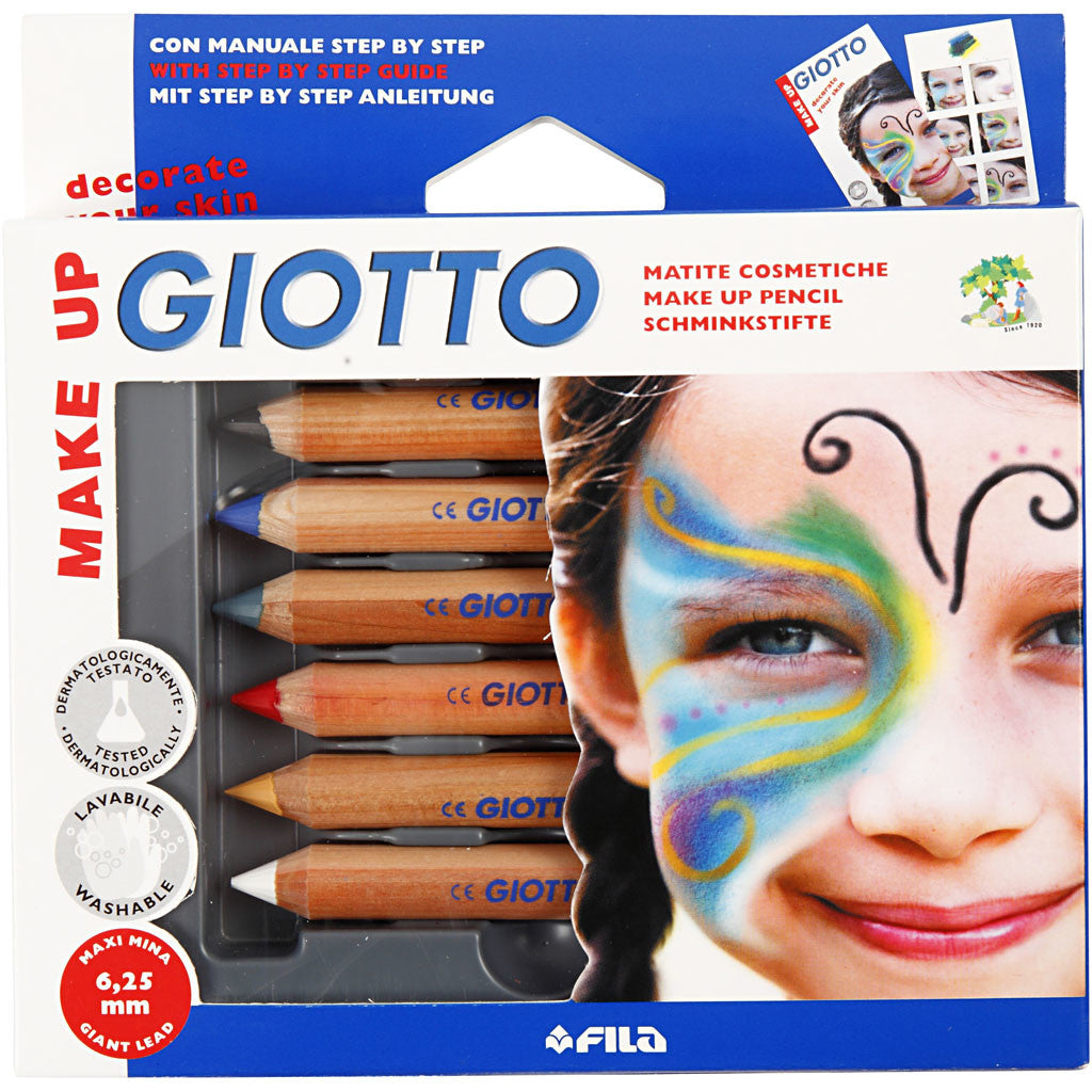 Crayons de maquillage, L : 9 cm, couleurs classiques, 6 pièces/ 1 Pq. [HOB-77200]