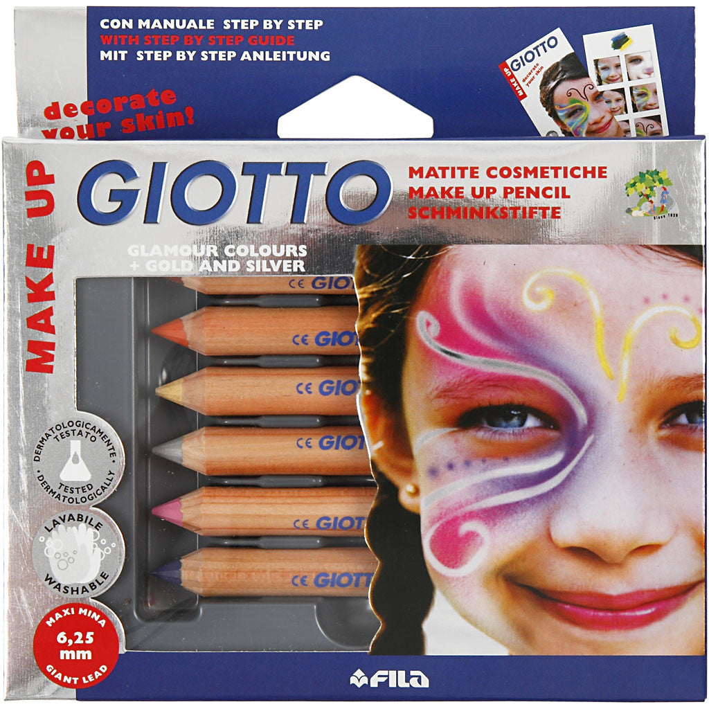 Crayons de maquillage, L : 9 cm, couleur extra, 6 pièces/ 1 Pq. [HOB-77202]