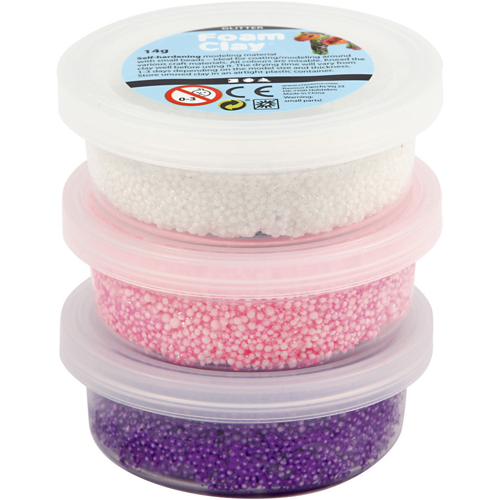 Foam Clay®, paillettes,Métallisé, rose, violet, blanc, 3x14 gr/ 1 Pq. [HOB-78136]