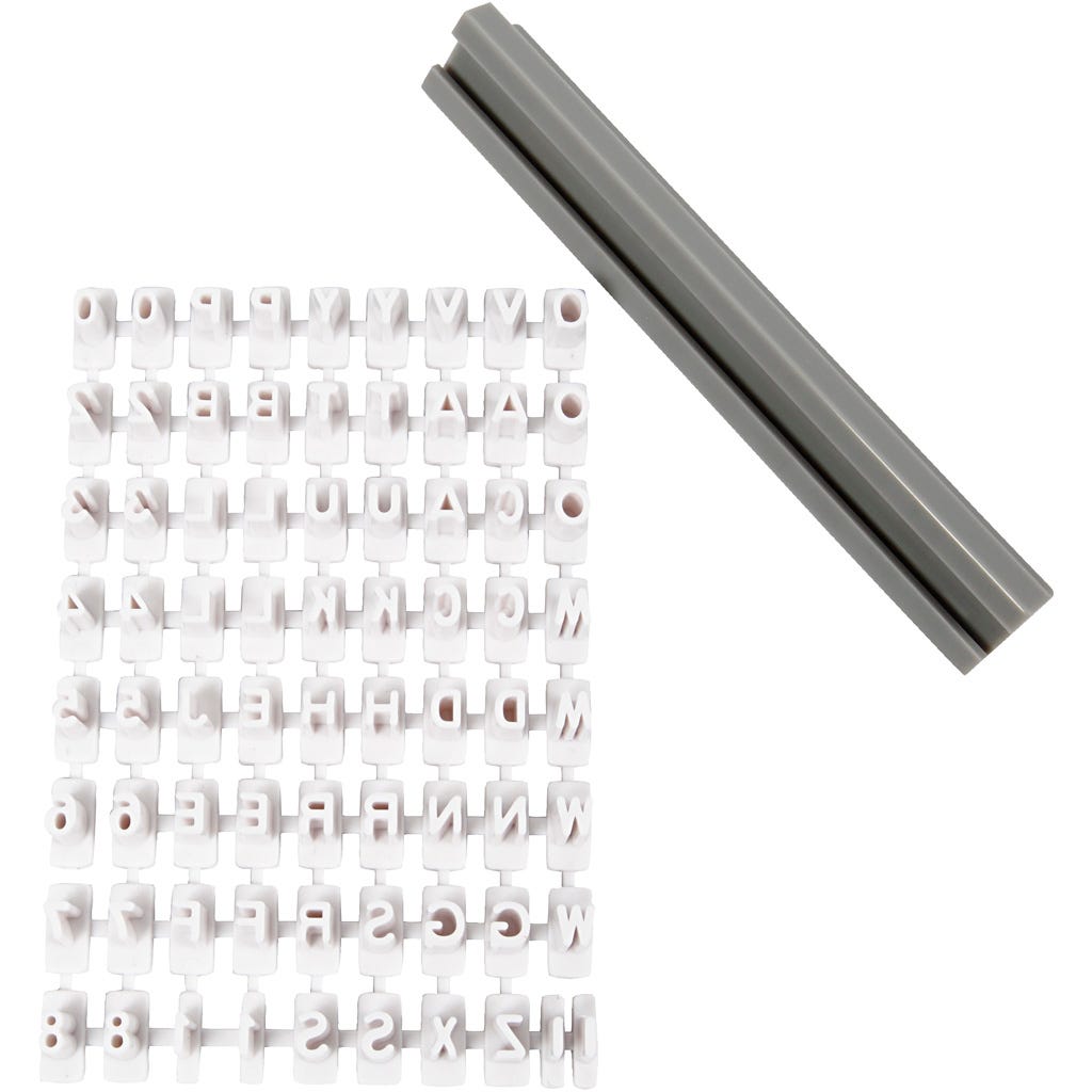 Set de tampons en caoutchouc, lettres, chiffres, H : 6 mm, blanc, 1 set [HOB-78286]