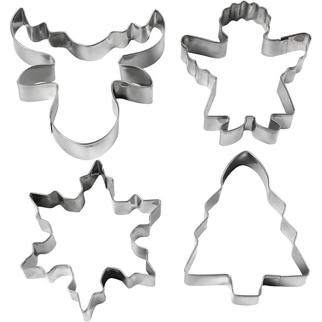 Cookie Cutters, Christmas tree, angel, reindeer, snowflake, H: 8 cm, 4 pc