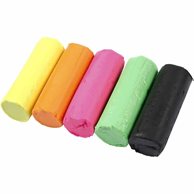 Pâte à Modeler , H : 9,5 cm, couleurs néons, 5x80 gr/ 1 seau [HOB-78691]