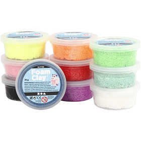 Foam Clay®, paillettes, ass. de couleurs, 10x35 gr/ 1 Pq. [HOB-78890]