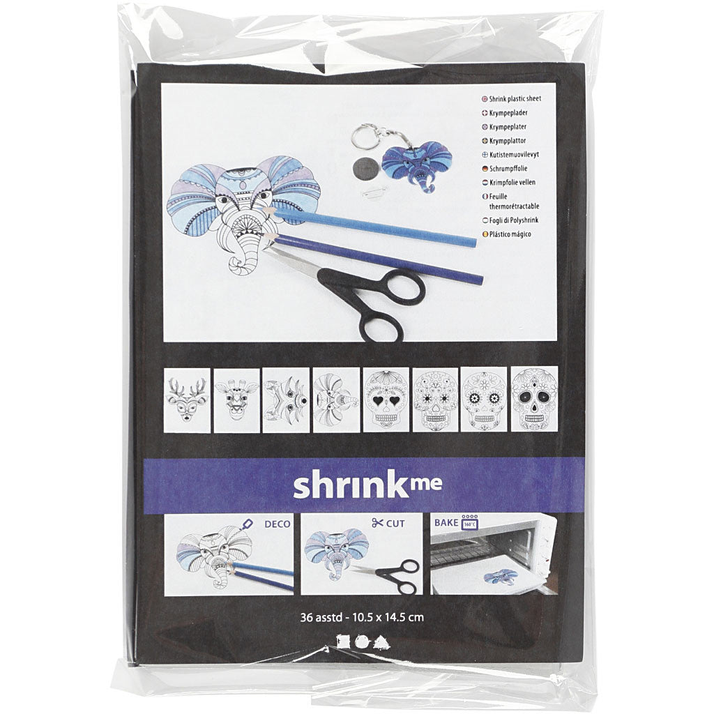 Feuilles de plastique thermorétractable avec motifs, feuille 10,5x14,5 cm, ép. 0,3 mm, transparent mat, 36 flles/ 1 Pq. [HOB-79069]