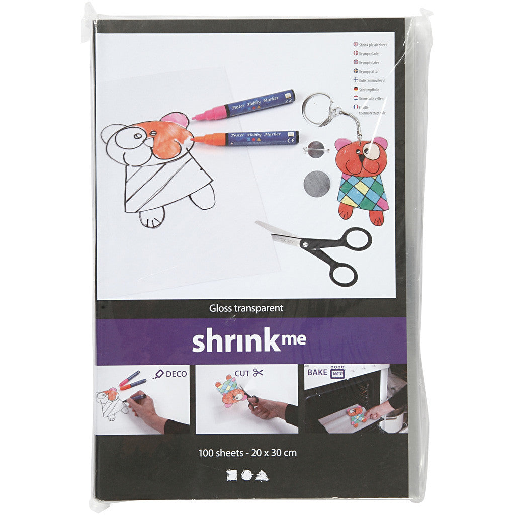 Feuilles de plastique thermorétractable, feuille 20x30 cm, ép. 0,3 mm, brillant transparent, 100 flles/ 1 Pq. [HOB-79087]