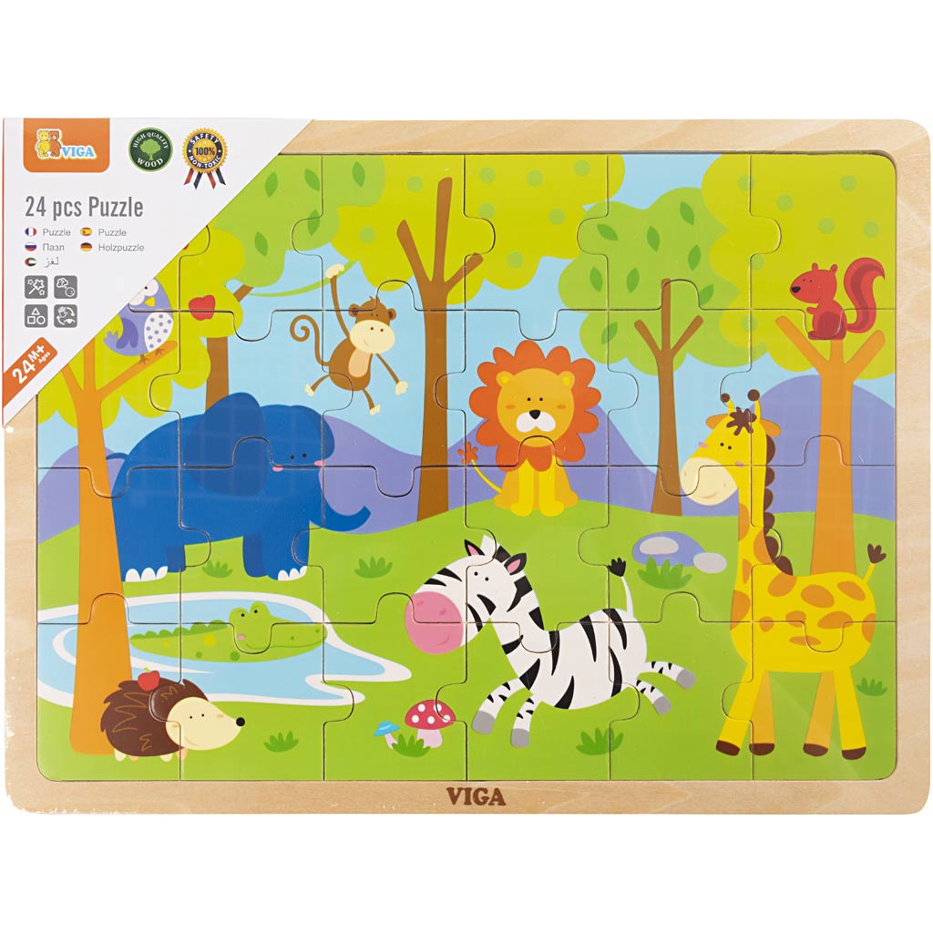 Puzzles en bois VIGA , Les animaux de la savane, dim. 30x22,5 cm, 24 pièces, 1 pièce [HOB-901166]