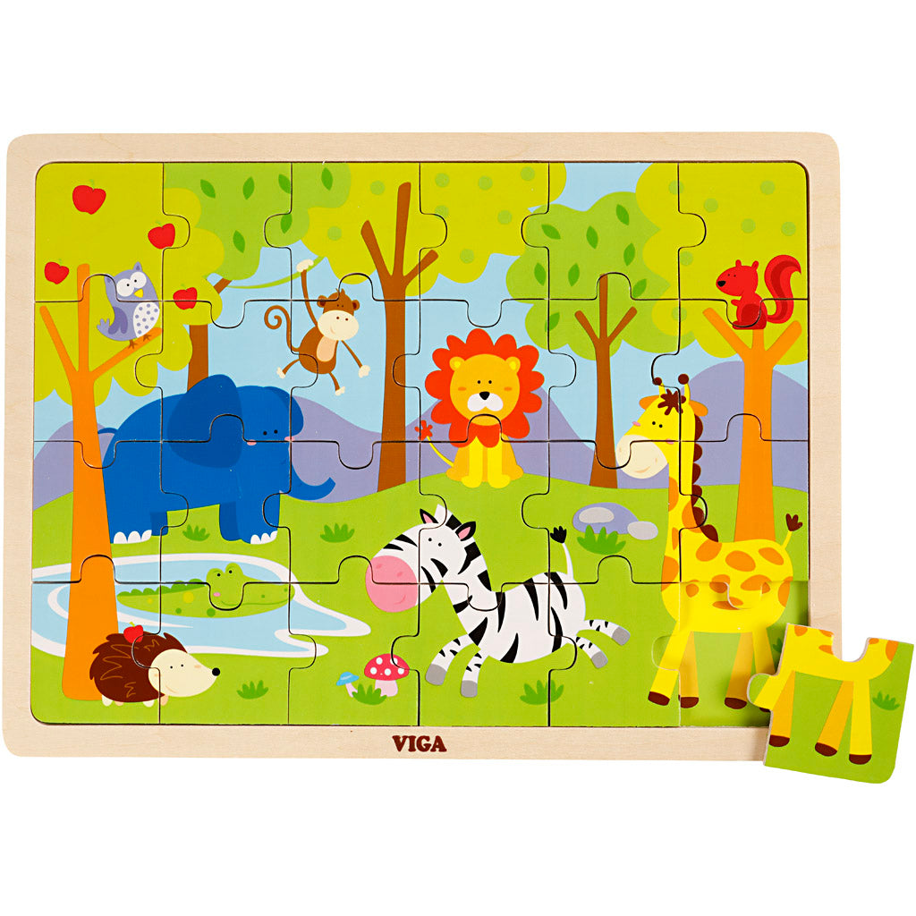 Puzzles en bois VIGA , Les animaux de la savane, dim. 30x22,5 cm, 24 pièces, 1 pièce [HOB-901166]