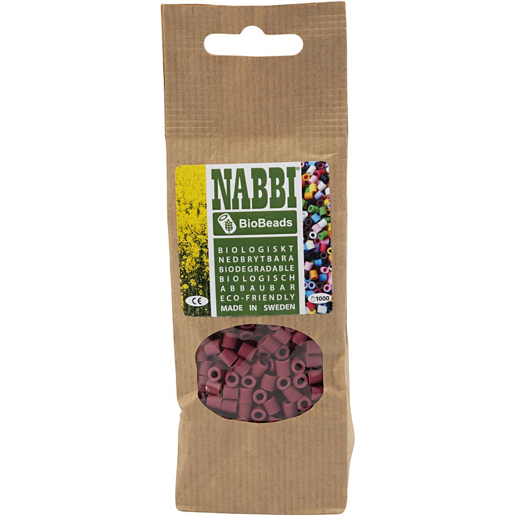 Les Perles NABBI BioBeads, dim. 5x5 mm, diamètre intérieur 2,5 mm, medium, burgundy, 1000 pièces/ 1 Pq. [HOB-9067640]