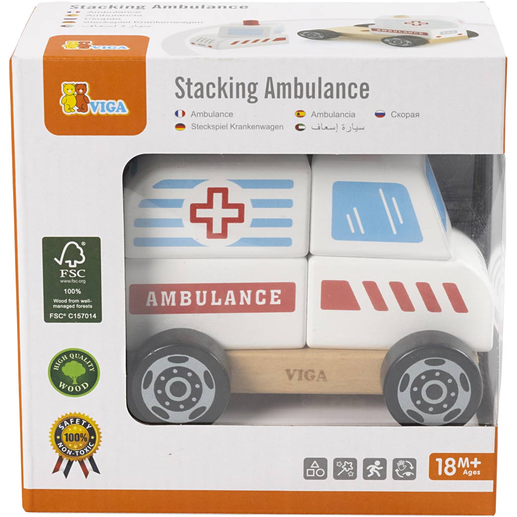 Jouet ambulance empilable en bois VIGA , dim. 13x10x8 cm, 1 pièce [HOB-907664]