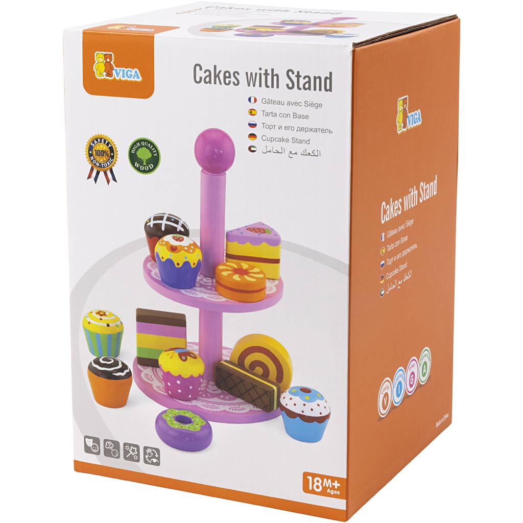 Cupcakes VIGA avec support à gâteaux, dim. 25,5 cm, 1 set [HOB-907720]