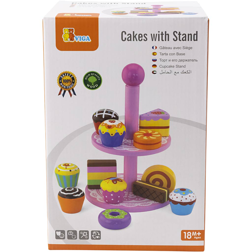 Cupcakes VIGA avec support à gâteaux, dim. 25,5 cm, 1 set [HOB-907720]