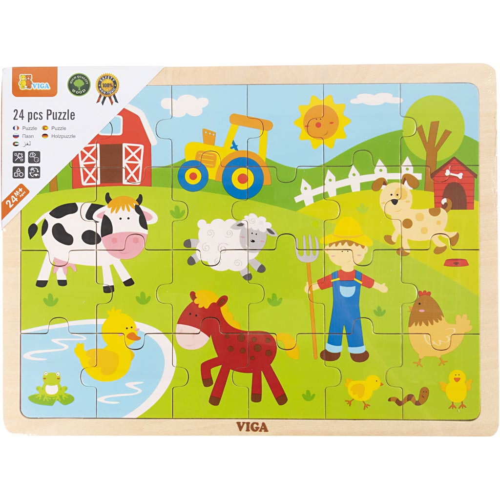 Puzzles en Bois VIGA, Les animaux de la ferme, dim. 30x22,5 cm, 24 pièces, 1 pièce [HOB-907789]