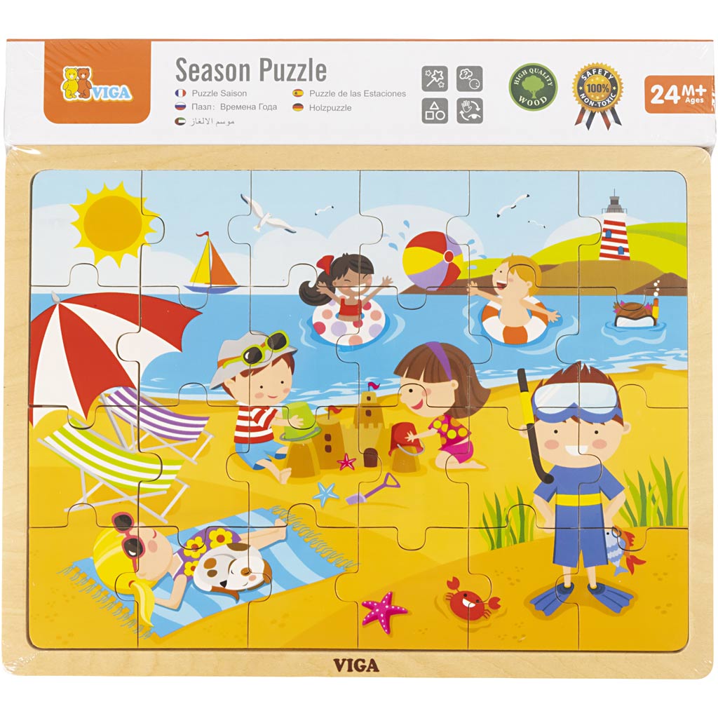 Puzzle en bois VIGA, les saisons , dim. 30x22,5 cm, 24 pièces, 1 pièce [HOB-907793]