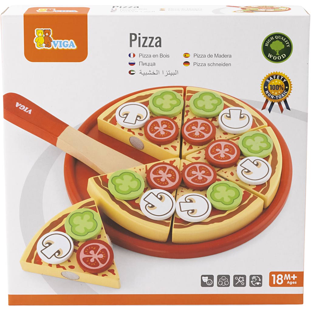 Pizza en bois pour le jeu VIGA, dim. 23x3,5 cm, 1 pièce [HOB-907795]