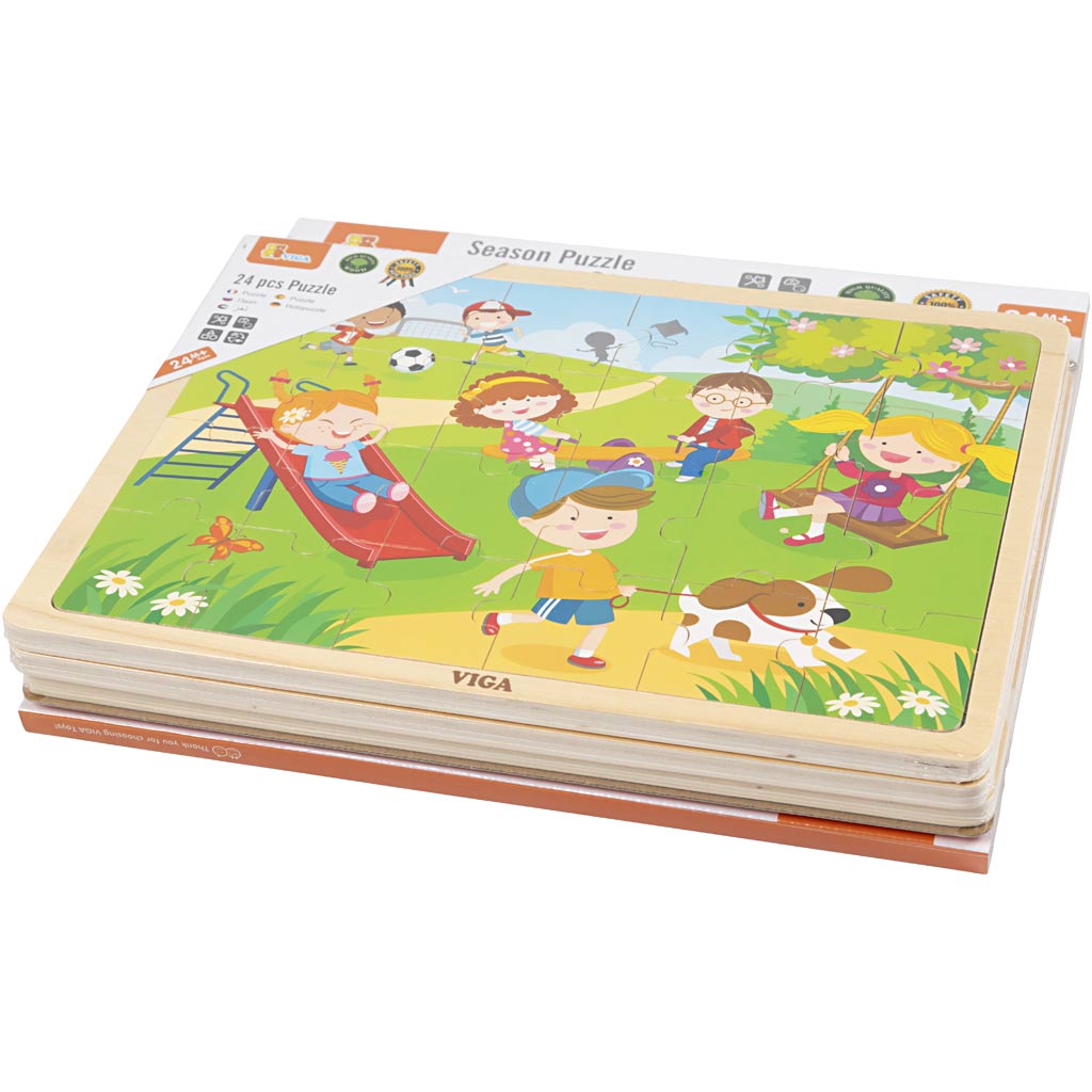 Puzzles en bois VIGA, dim. 22,5x30 cm, 4x24 pièces, 4 pièces/ 1 Pq. [HOB-907873]