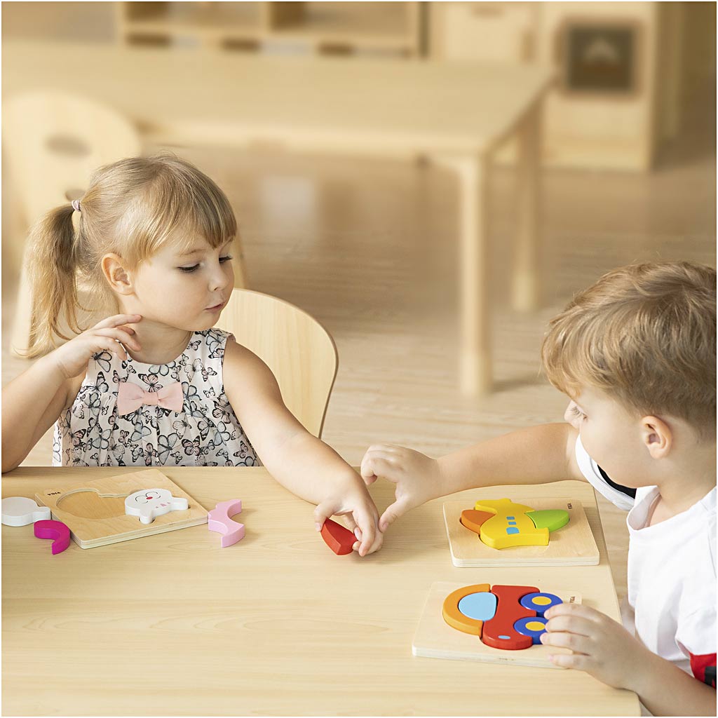 Étagère à puzzle VIGA avec 12 puzzles, H : 17,5 cm, L : 31,5, L : 16 cm, 2 pièces, 12 morceaux/ 1 set [HOB-908538]