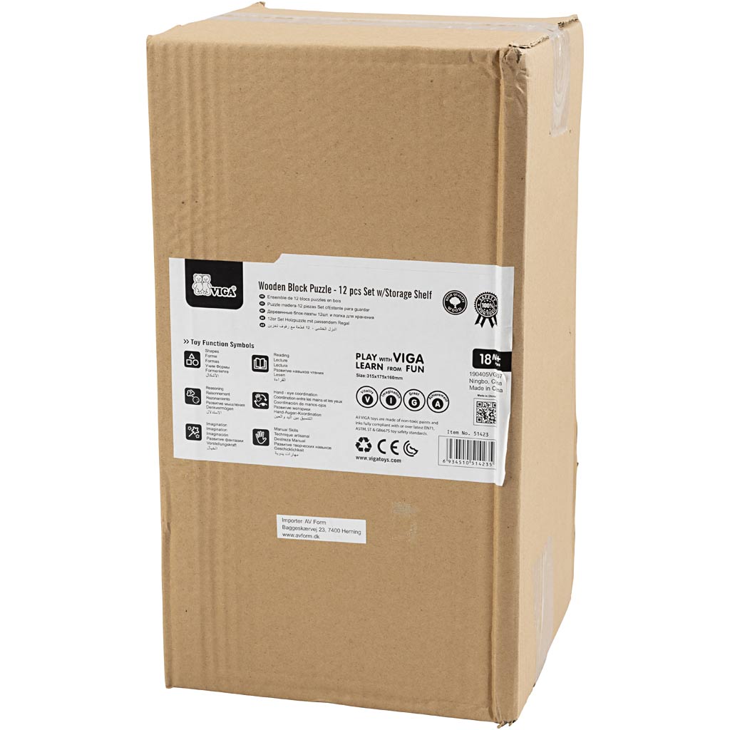 Étagère à puzzle VIGA avec 12 puzzles, H : 17,5 cm, L : 31,5, L : 16 cm, 2 pièces, 12 morceaux/ 1 set [HOB-908538]