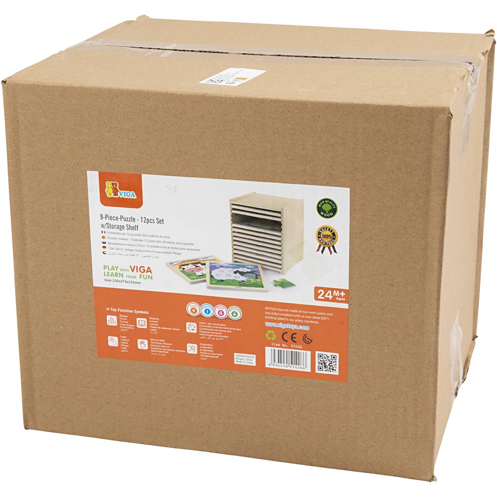 Support de puzzle VIGA avec 12 puzzles , dim. 23x27,5x23,5 cm, 12X9 pièces, 12 morceaux/ 1 set [HOB-908539]